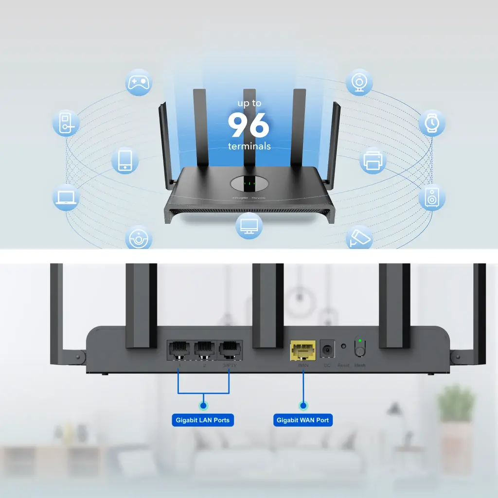 RG-EW1300G | Router inalámbrico MESH Wi-Fi 5 MU-MIMO 2x2, 1 puerto WAN Gigabit y 3 puertos LAN