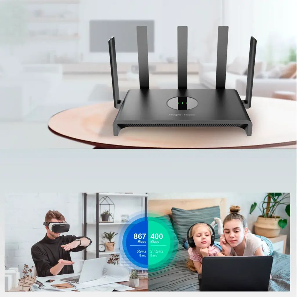 RG-EW1300G | Router inalámbrico MESH Wi-Fi 5 MU-MIMO 2x2, 1 puerto WAN Gigabit y 3 puertos LAN