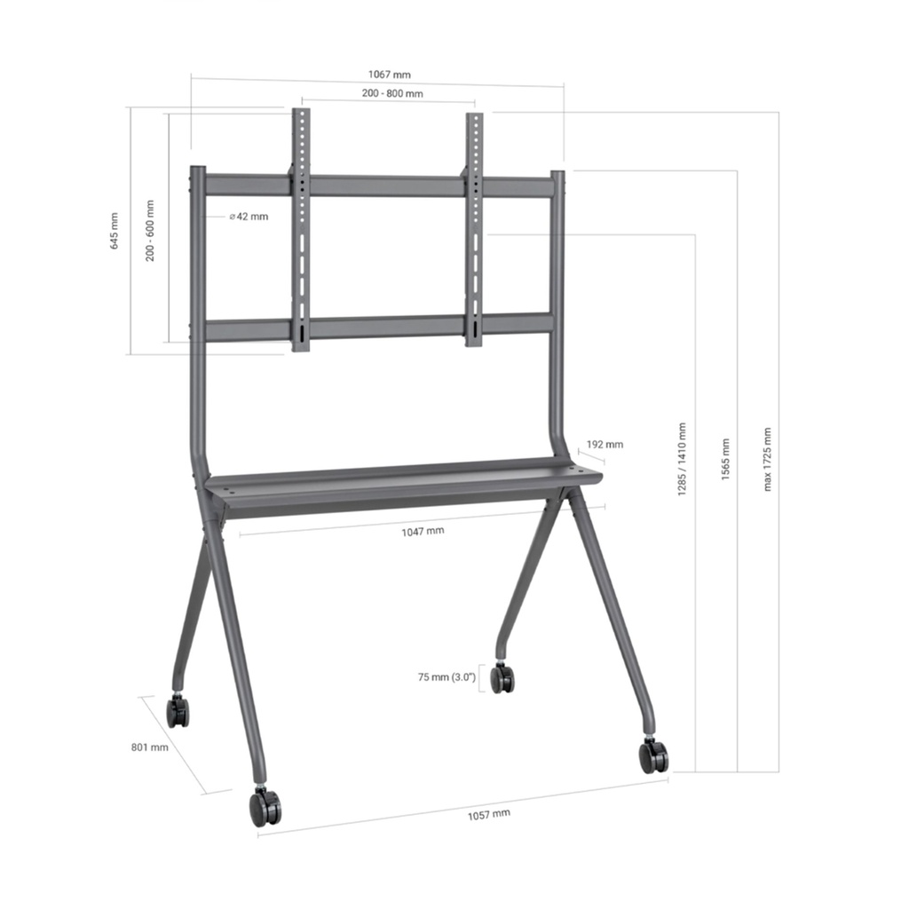 DS-D5ABKY2-S | MONTAJE DE PISO MOVIL PARA PANTALLAS DE 55 HASTA 75 PULGADAS
