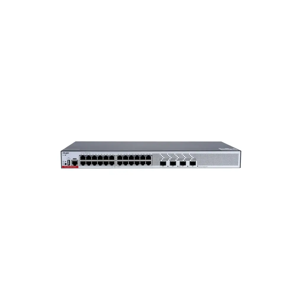 RG-CS83-24GT4XS-P | Switch Administrable Capa 3 de 24 puertos Gigabit 802.3af/at con 4 puertos SFP+ para Fibra Óptica de 10G, hasta 405 watts, gestión gratuita desde la nube